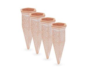 Relaxdays 4 Picos Riego Escamas, Cono Regador Planta, Maceta, Boquilla Autorriego para Botellas 1,5l, Arcilla, Terracota