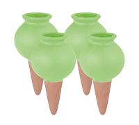 Relaxdays 4 Picos Riego Plantas Interior y Exterior Diseño Vasija Arcilla, Cono Autorriego Flores 100ml, Verde/Terracota