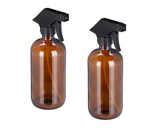 Relaxdays 4 Pulverizadores Agua Cristal, 500 ml, Boquilla Niebla y Chorro, Cuidado Pelo, Rellenables, Atomizador, Marrón