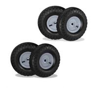 Relaxdays 4 Ruedas de Carro, 4.10/3.50-4, Neumáticas, Eje 16 mm, 136 kg, Llantas de Acero, 260 x 85 mm, Negro y Gris, Caucho