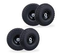 Relaxdays 4 Ruedas de Carro Antipinchazos, Macizas, 4.10/3.50-4", Llantas de Acero, 150 kg, 260x85mm, Negro