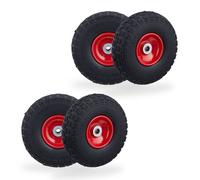Relaxdays 4 ruedas de carro 4.10/3.50-4 caucho PU rojo,negro