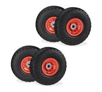 Relaxdays 4 Ruedas de Carro, Antipinchazos, Macizas, 4.10/3.50-4", Llantas de Plástico, 150 kg, 260x85mm, Negro y Rojo, Caucho