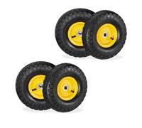 Relaxdays 4 Ruedas de Carro, 4.10/3.50-4, Neumáticas, Eje 16 mm, 136 kg, Llantas de Acero, 260 x 85 mm, Negro y Amarillo, Caucho