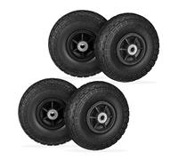Relaxdays 4 Ruedas de Carro, Antipinchazos, Macizas, 4.10/3.50-4", Eje de 16 mm, hasta 150 kg, 260x85mm, Negro