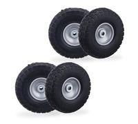 Relaxdays 4 Ruedas de Carro Antipinchazos, Macizas, 4.10/3.50-4", Llantas de Acero, 150 kg, 260x85mm, Negro y Gris, Caucho