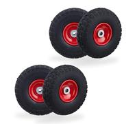 Relaxdays 4 Ruedas de Carro Antipinchazos, Macizas, 4.10/3.50-4", Llantas de Acero, 150 kg, 260x85mm, Negro y Rojo