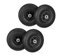 Relaxdays 4 Ruedas de Carro, Antipinchazos, Macizas, 4.10/3.50-4", Llantas de Plástico, 150 kg, 260x85mm, Negro, Caucho