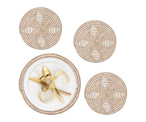 Relaxdays 4 Salvamanteles, Diseño Natural, Fibra de Palma, Mantel Individual Redondo, 35 cm Ø, Mesa Comedor, Natural