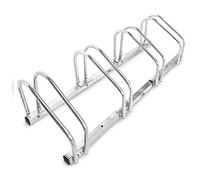 Relaxdays 4 Soportes Bicicletas Suelo o Pared, Portabicicletas para 4 bicis, Acero Cromado, Exterior, 26x100x32cm, Plateado