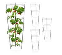 Relaxdays Set 4 Jaulas Tomates, Hierro y Plástico, Tutores Flores, 3 Anillos, Soporte Plantas Trepadoras 45x22cm, Gris