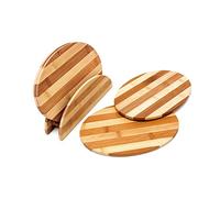 Relaxdays Bambus Frühstücksbrettchen Gestreift 4 Tablas de bambú, con Bastidor Incluido, 25 x 18 x 0,5, Peso Total: 1 kg, Color Natural, 25L x 18W cm