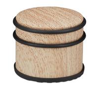 Relaxdays 4 Topes Puerta, Puertas y Ventanas Pesadas, Acero Inoxidable y Goma, Efecto Madera, Freno, 9,5cm Ø, Marrón Claro