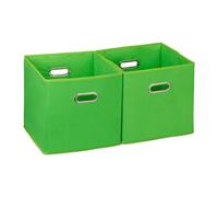 Relaxdays 4 x Caja de tela verde para organizar verde,plata
