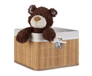 Relaxdays 4 x Cajas de almacenaje de bambú natural blanco,marrón claro,plata