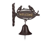 Relaxdays 4 x Campana WELCOME para la entrada marrón oscuro,oro