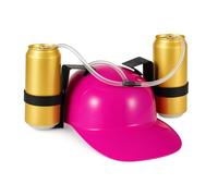 Relaxdays 4 x Casco para Beber, Casco con Tubo, para 2 latas de Cerveza, artículo Divertido para Fiestas y Festivales, Casco Rosa