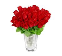 Relaxdays 48 Rosas, Flores Artificiales Decorativas, con Tallo y Hojas, Cabezas Rojas, Altura: 26 cm, Color Rojo Unidades, Ramo, Adorno Floral, Poliéster, Alto