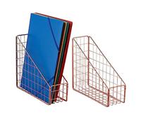 Relaxdays 4x organizador vertical, A4, diseño de rejilla, HBT: 23 x 9 x 25,5 cm, soporte documentos oficina, metal, rosado