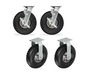 Relaxdays 4x ruedas giratorias neum. 3.00-4 negro,plata