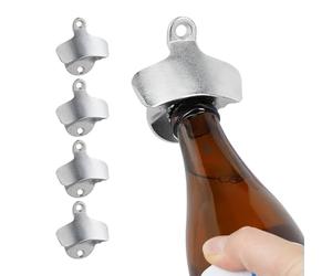 Relaxdays 5 Abrebotellas de Pared, Abridores Cerveza Duraderos, Destapadores Metal para Tapitas a Presión, Bar, Plateado