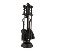 Relaxdays Accesorios Chimenea, 5 Piezas, Juego de Estufa con Atizador, Pinzas, Escoba, Pala y Soporte, Barroco, Negro