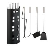Relaxdays Accesorios Chimenea, 5 Piezas, Set de Estufa con Atizador, Pinzas, Escoba, Pala y Soporte, Moderno, Negro
