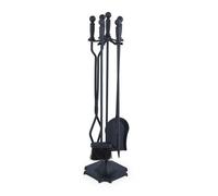 Relaxdays Accesorios Chimenea 5 Piezas, Set Moderno de Estufa con Atizador, Pinzas, Escoba, Pala y Soporte, Negro, Hierro, 81 x 19 x 19 cm