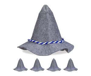 Relaxdays 5 Gorros Bávaros con Cordón, Sombrero de Carnaval, Ala Ancha, Fieltro, Accesorio Disfraz/Carnaval, Gris y Azul