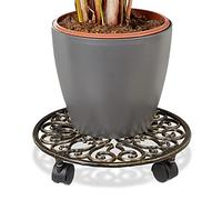 Relaxdays 5 Soportes Redondos con 4 Ruedas para Plantas Hecho de Hierro Fundido Resistentes a la Intemperie, Ø 33,5 cm, Bronce
