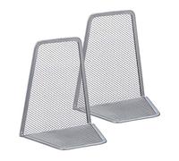 Relaxdays, 5 x 9 cm Set de Dos sujetalibros, Soporte para Libros de estantería, Metal, Plateado, 14,5 x 12, Acero, 14.5 x 12.5 x 9 cm