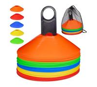 Relaxdays 50 Conos Entrenamiento, Chinos Fútbol, Setas Entrenar Deportes, PE, Soporte y Bolsa, 5 x 19 cm, Multicolor, Poliéster