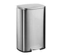 Relaxdays Cubo Basura Baño 50 Litros, Papelera Cocina Cierre Suave, Pedal, Bote Residuos Rectangular Extraíble, Plateado