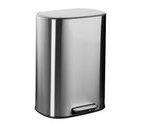 Relaxdays 50 litros Cubo Basura Baño, Papelera Cocina, Tapa Cierre Suave, Pedal, Acero Inoxidable Brillante, Plateado, 10% plástico 90%