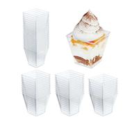 Relaxdays 50 Vasitos Plásticos para Postre, Cuencos Aperitivos, Cuadrados, 210 ml, Reutilizables, Helado, Transparente