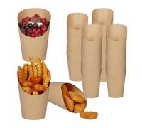 Relaxdays 500 Vasos de Papel Kraft, para Patatas Fritas, Helados, Palomitas, Aperitivos para Llevar, 400 ml, Pack marrón.