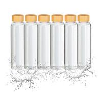 Relaxdays 6 Botellas Agua Reutilizables 500ml, Vidrio Borosilicato, con Funda, Tapa Bambú Hermética, Transparente/Negro