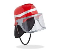 Relaxdays 6 Cascos Bombero Niño, Accesorio Disfraz, Visera, Protector de Cuello y Barboquejo, PP-PVC-Poliéster, Rojo