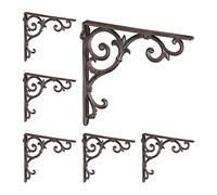 Relaxdays 6 Escuadras Estantería Barrocas, Tamaño M, de Hierro Fundido, Triángulos para Repisas, Retro, Marrón