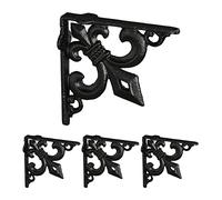Relaxdays 6 Escuadras Estantería Envejecidas, Soportes Balda Hierro Fundido, Flor de lis, Retro, Negro