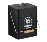 Relaxdays 6 L Compostera Cocina Tapa y Filtro Olores, Cubo Compostaje Basura Orgánica, Acero Inoxidable, Negro