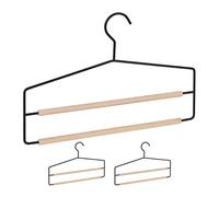 Relaxdays 6 Perchas Pantalones, Doble Barra para Ahorrar Espacio, Antideslizantes, Madera y Metal, Negro