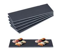 Relaxdays 6 Placas estrechas de 30 x 10 cm Set de 6 Platos de Pizarra, Servir Queso y Postres, Bandejas Piedra Inscribibles, Antracita