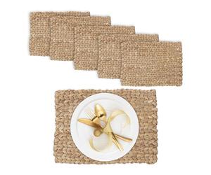 Relaxdays 6 Salvamanteles, Diseño Trenzado, Jacinto de Agua, Manteles Individuales, Cuadrados, 1,5 x 42 x 30 cm, Natural