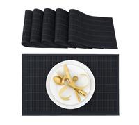 Relaxdays Salvamanteles para la Mesa del Comedor, Bambú, 30 x 45 cm, Conjunto de 6 Piezas, Lavable, Color Negro