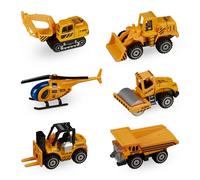 Relaxdays Vehículos Construcción Niños, Set 6 Excavadoras Juguete, Miniconstrucción, Desde 3 Años, Metal, Naranja/Negro