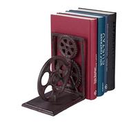 Relaxdays 6 x Sujeta Libros Retro, Engranajes y Rollo Película, Hierro Fundido, DVDs, Topes Decorativos, 16 x 13 x 10 cm, Marrón