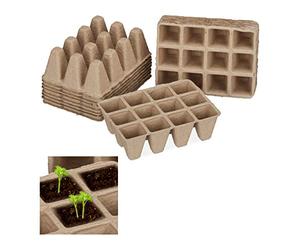 Relaxdays 612 Macetas biodegradables, Kit semillero, Cuadradas, Celulosa, Altura de 5 cm, Beige