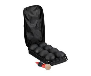 Relaxdays 8 Bolas de Petanca, Acero, Juego Boccia, Set con Boliche, Cuerda de Medición y Bolsa de Transporte, Negro