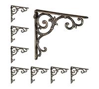 Relaxdays 8 Escuadras Estantería Barrocas, Tamaño M, de Hierro Fundido, Triángulos para Repisas, Retro, Bronce